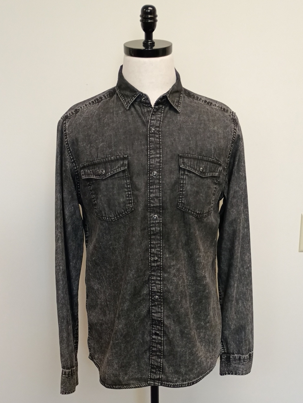 Only & Sons Washed Black Denim Button Up Shirt Medium